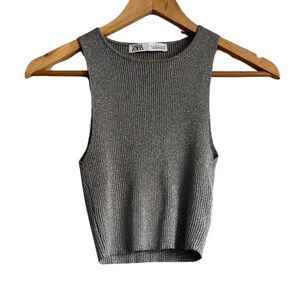 ZARA Ribbed Sleeveless Tank Top Gray Minimalist Basic Size Small